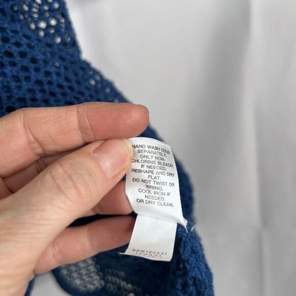 J Jill Blue Linen Blend Open Weave Knit Pullover Drop Sleeve Tunic Top Sz Large - Picture 9 of 11